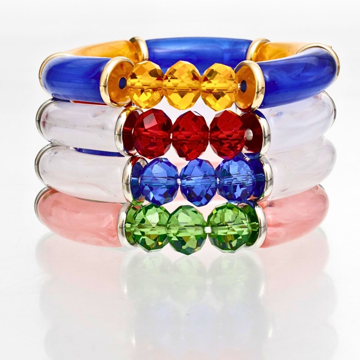 DST Red White Tubular and Glass Bead Bracelet